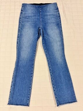 Frank & Eileen Derry Illusion Pull-On Jeans Medium Blue Stretch Jeans 28 Raw Hem